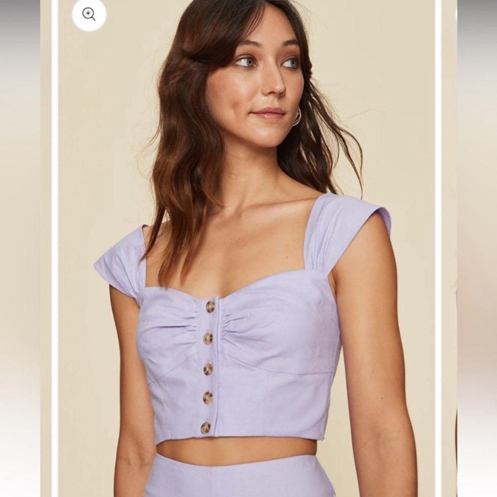 LPA penelope XS lavender scrunched button down crop top - Picture 5 of 6